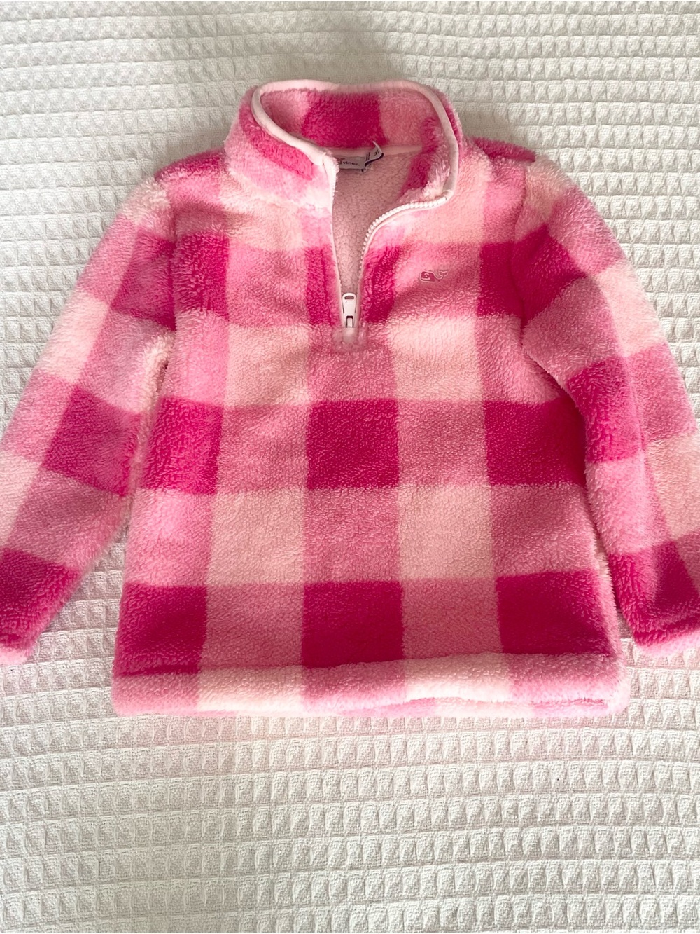 Vineyard Vines Pink Plaid Plush Quarter-Zip Pullover 3T